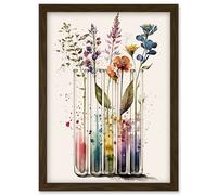 Artery8 Wildflowers Rainbow Colour Water Glass Test Tubes Artwork Framed Wall Art Print A4