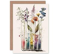 Artery8 Wildflowers Rainbow Colour Water Glass Test Tubes Flowers Nature Birthday Sealed Greeting Card Plus Envelope Blank inside