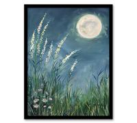 Artery8 Wildflowers Under a Full Moon Floral Oil Painting Living Room Artwork Framed Wall Art Print A4