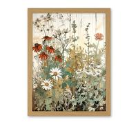 Artery8 Wildflowers Vintage Watercolour Painting Red White Daisy Flowers Spring Field Artwork Framed Wall Art Print 18X24 Inch