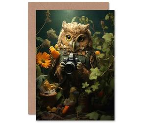Artery8 Wildlife Photographer Owl Fan Custom Greeting Card Personalised Message Inside for Him or Her Man Woman Birthday Thank You Congratulations