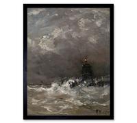 Artery8 Willem Mesdag Lighthouse Breaking Waves Painting Art Print Framed Poster Wall Decor 12x16 inch