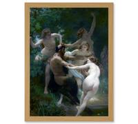 William Adolphe Bouguereau Nymphs Satyr Painting Artwork Framed Wall Art Print A4 Artery8 Light Oak One Size
