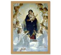 Artery8 William Adolphe Bouguereau Virgin With Angels Old Painting Artwork Framed Wall Art Print A4 in Light Oak Artery8 Light Oak