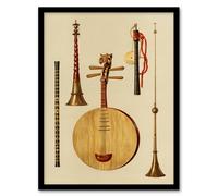 Artery8 William Gibb Framed Wall Art Traditional Japan Musical Instruments in Beige | Size: A4 Artery8 Beige A4