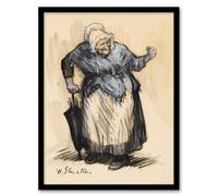 Artery8 William James Glackens Framed Wall Art Print Angry Old Lady Sketch in Beige | Size: A4 Artery8 Beige A4