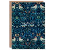 Artery8 William Morris Art Card Birds and Flowers Blue Pattern