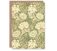 Artery8 William Morris Art Card Chrysanthemum Flower Pattern in Green Artery8 Green