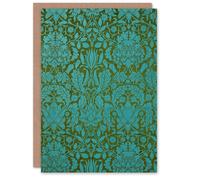 Artery8 William Morris Art Card Floral Pattern Blue and Green