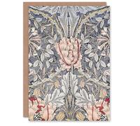 Artery8 William Morris Art Card Honeysuckle Pattern Art Nouveau in Blue Artery8 Blue