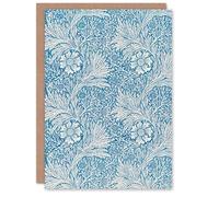 Artery8 William Morris Art Card Marigold Flower Blue Pattern