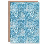 Artery8 William Morris Art Card Marigold Flower Blue Pattern