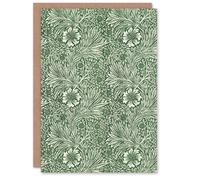 Artery8 William Morris Art Card Marigold Flower Green Pattern