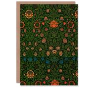 Artery8 William Morris Art Card Violet & Columbine Floral Pattern in Green Artery8 Green
