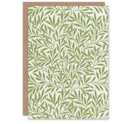 Artery8 William Morris Art Card Willow Leaves Bright Pattern in Green Artery8 Green