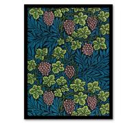 Artery8 William Morris Framed Wall Art Print Grape Vine & Leaves Pattern in Blue | Size: A4 Artery8 Blue A4