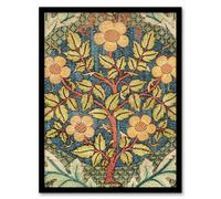 Artery8 William Morris Framed Wall Art Print Rose Wreath Embroidery Pattern - A4 Size