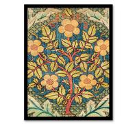 Artery8 William Morris Framed Wall Art Print Rose Wreath Embroidery Pattern | Size: A3 Artery8 Multicolor A3