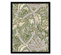 Artery8 William Morris Framed Wall Art Print Windrush Floral Filigree Pattern in Green | Size: A4 Artery8 Green A4