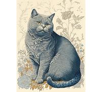 Artery8 William Morris Inspired Cat Portrait with Flowers Modern Illustration Extra Large XL Wall Art Poster Print