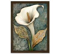Artery8 William Morris Style Art Nouveau Calla Lily Flower Artwork Framed A3 Wall Art Print