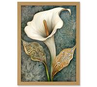 Artery8 William Morris Style Art Nouveau Calla Lily Flower Artwork Framed A3 Wall Art Print