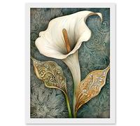 Artery8 William Morris Style Art Nouveau Calla Lily Flower Artwork Framed A3 Wall Art Print