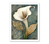 Artery8 William Morris Style Art Nouveau Calla Lily Flower Artwork Framed Wall Art Print 18X24 Inch