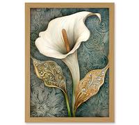 Artery8 William Morris Style Art Nouveau Calla Lily Flower Artwork Framed Wall Art Print A4