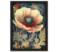 Artery8 William Morris Style Peach Anemone Flower Bloom Artwork Framed A3 Wall Art Print