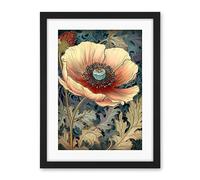 Artery8 William Morris Style Peach Anemone Flower Bloom Artwork Framed Wall Art Print 18X24 Inch