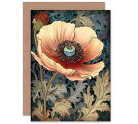Artery8 William Morris Style Peach Anemone Flower Bloom Birthday Greeting Card Artery8 Multicolor