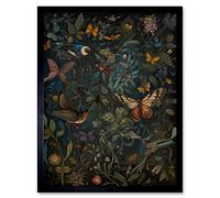 Artery8 William Morris Style Plants Birds and Butterflies Art Print Framed Poster Wall Decor 12x16 inch