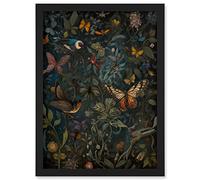Artery8 William Morris Style Plants Birds and Butterflies Artwork Framed A3 Wall Art Print