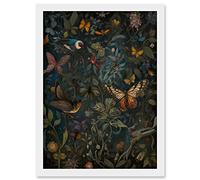 Artery8 William Morris Style Plants Birds and Butterflies Artwork Framed A3 Wall Art Print