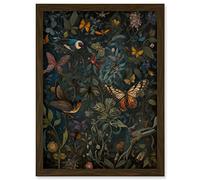 Artery8 William Morris Style Plants Birds and Butterflies Artwork Framed A3 Wall Art Print