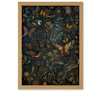 Artery8 William Morris Style Plants Birds and Butterflies Artwork Framed A3 Wall Art Print