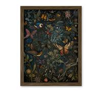 Artery8 William Morris Style Plants Birds and Butterflies Artwork Framed Wall Art Print 18X24 Inch