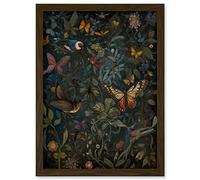 Artery8 William Morris Style Plants Birds and Butterflies Artwork Framed Wall Art Print A4
