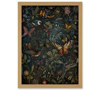 Artery8 William Morris Style Plants Birds and Butterflies Artwork Framed Wall Art Print A4