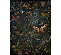 Artery8 William Morris Style Plants Birds and Butterflies Large XL Wall Art Canvas Print
