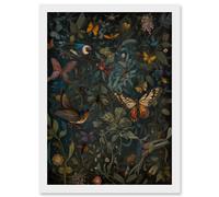 Artery8 William Morris Style Plants Birds and Butterflies Artwork Framed Wall Art Print A4