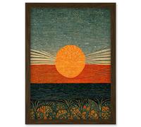 Doppelganger33 LTD William Morris Style Sunrise Over Sea Abstract Artwork Framed Wall Art Print A4
