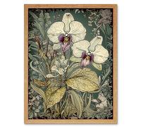 Artery8 William Morris Style White and Purple Orchid Art Print Framed Poster Wall Decor 12x16 inch