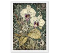 Artery8 William Morris Style White and Purple Orchid Artwork Framed A3 Wall Art Print