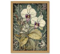 Artery8 William Morris Style White and Purple Orchid Artwork Framed A3 Wall Art Print