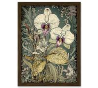 Artery8 William Morris Style White and Purple Orchid Artwork Framed A3 Wall Art Print