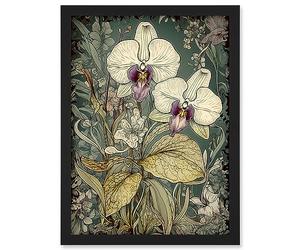 Artery8 William Morris Style White and Purple Orchid Artwork Framed A3 Wall Art Print