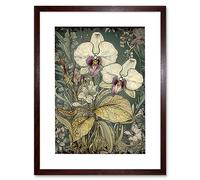 Artery8 William Morris Style White and Purple Orchid Artwork Framed Wall Art Print 12X16 Inch