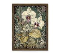 Artery8 William Morris Style White and Purple Orchid Artwork Framed Wall Art Print 18X24 Inch
